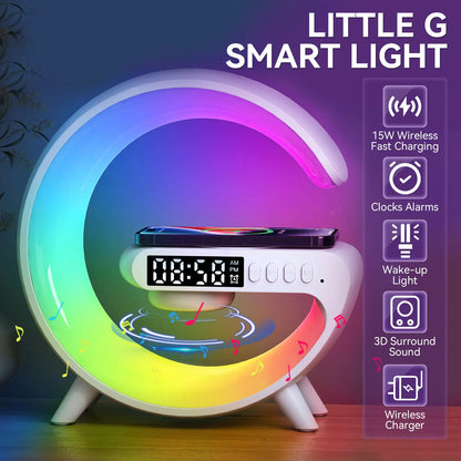 EIGIIS New 15W Fast Charging Multifunction Wireless Charger Pad Stand Speaker RGB Night Light Station for iPhone Samsung Xiaomi